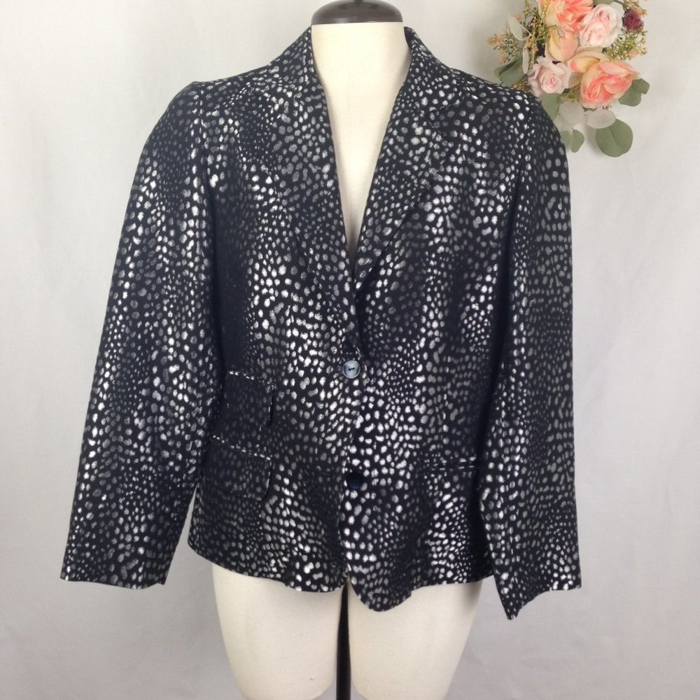 Chico's Black-Silver Silk Blend Blazer
